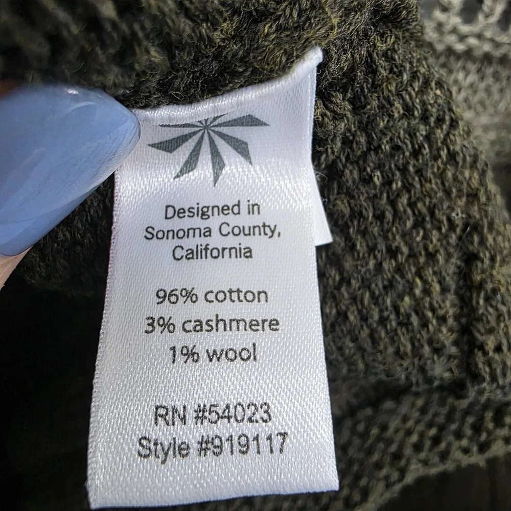 Athleta Womens XS Olive Green Open‎ Knit Cardigan Cotton Cashmere Wool Blend